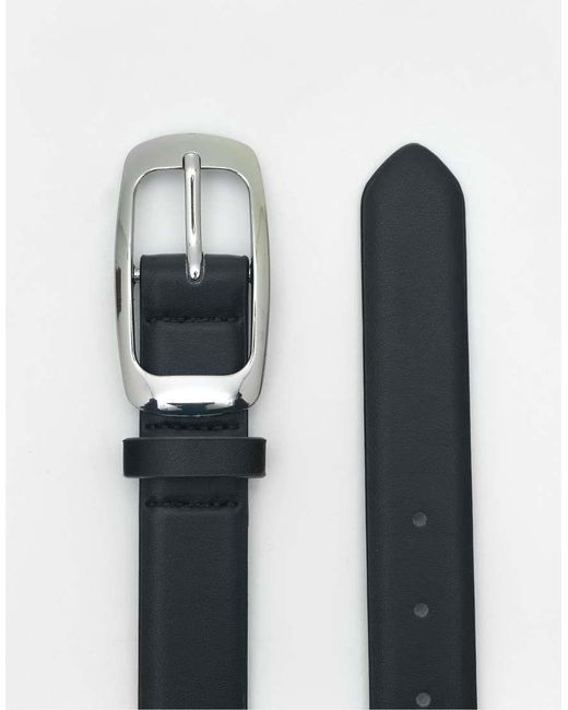 Pull&Bear Black Leather-effect Belt With Rectangular Buckle