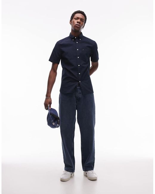 Tommy Hilfiger Blue Seersucker Short Sleeve Shirt for men