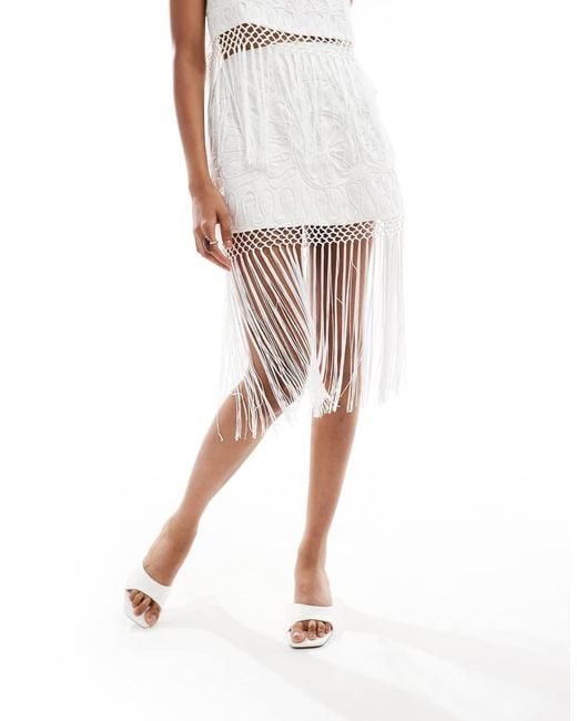 ASOS White Co-Ord Skirt With Cornelli And Fringe Detail