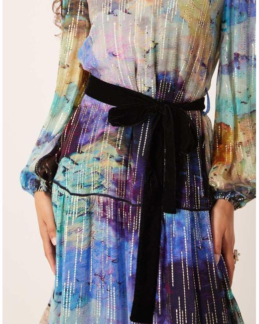 Hope & Ivy Blue High Neck Maxi Dress With Tie Waist