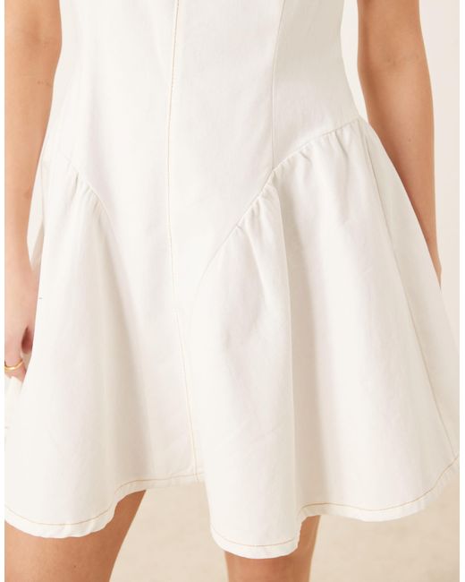 white denim dress asos ASOS LUXE embellished denim bandeau mini dress in white