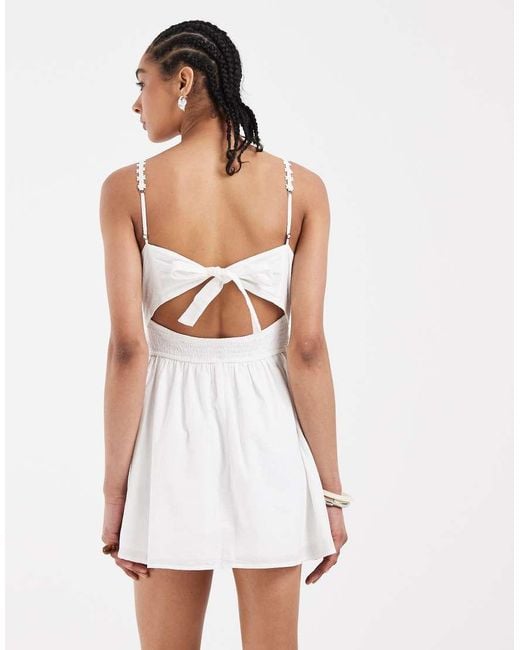 Hollister White V-neck Button Through Mini Dress