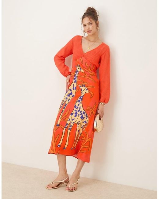 Never Fully Dressed Orange Contrast Balloon Sleeve Midaxi Dress