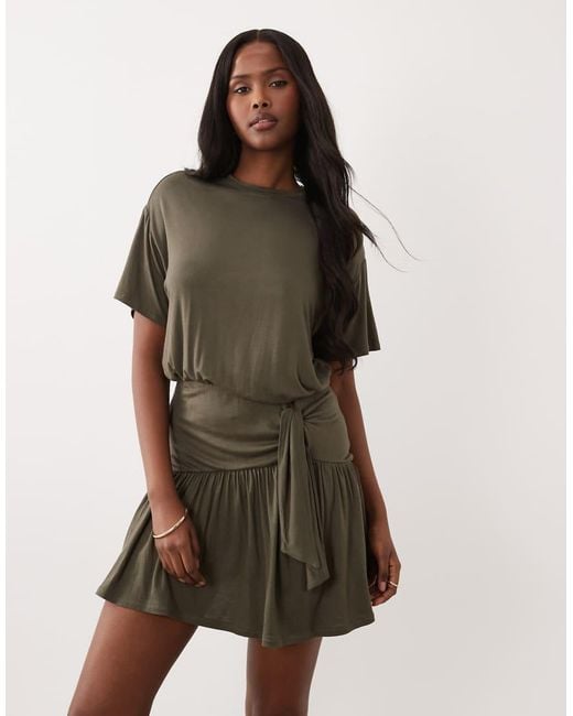 ASOS Natural Peplum Hem Mini Dress With Tied Knot Detail