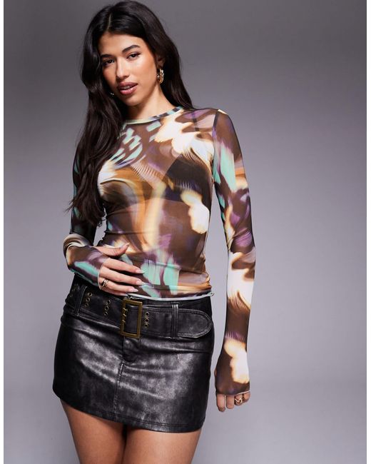 AFRM Gray Kaylee Long Sleeve Mesh Top
