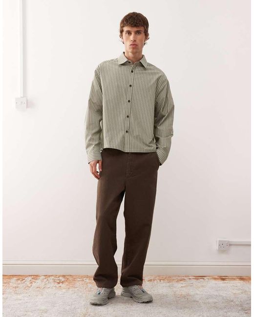 Collusion Natural Boxy Long Sleeve Stripe Shirt for men