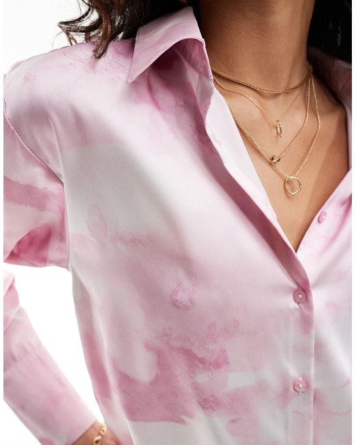 Chemise oversize d'ensemble en satin à imprimé taches - rose Style Cheat en coloris Pink