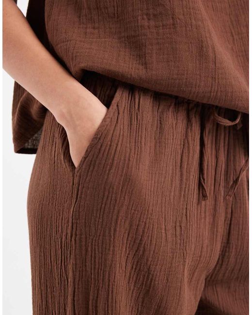 ONLY Brown Wide Leg Cheesecloth Pants