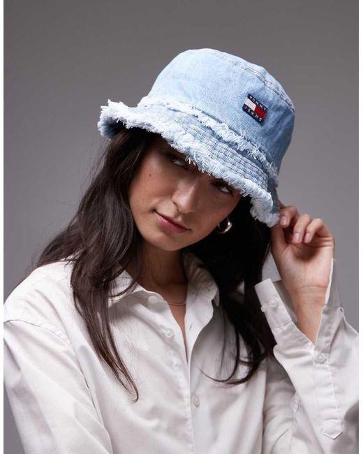Tommy Hilfiger Gray Frayed Denim Bucket Hat