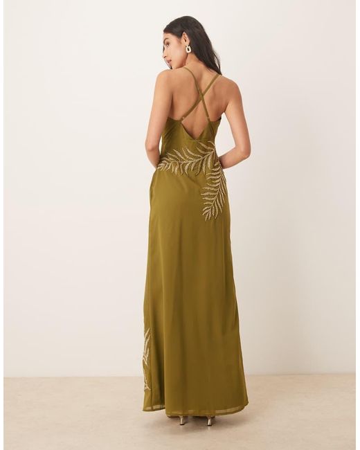 Maya Green Embellished Strappy Cross Back Maxi Dress