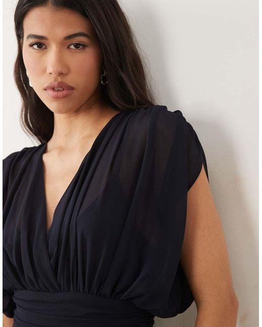 TFNC London Blue Bridesmaid Pleated Chiffon Maxi Dress