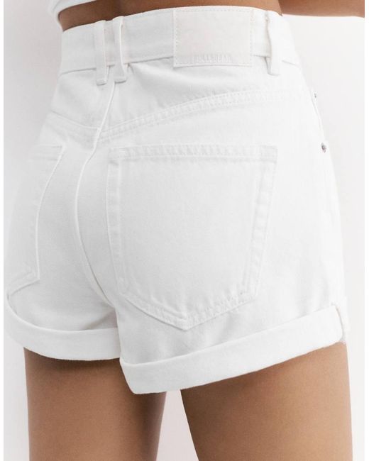 Pull&Bear White Mom Fit Denim Shorts With Turn-up Hems