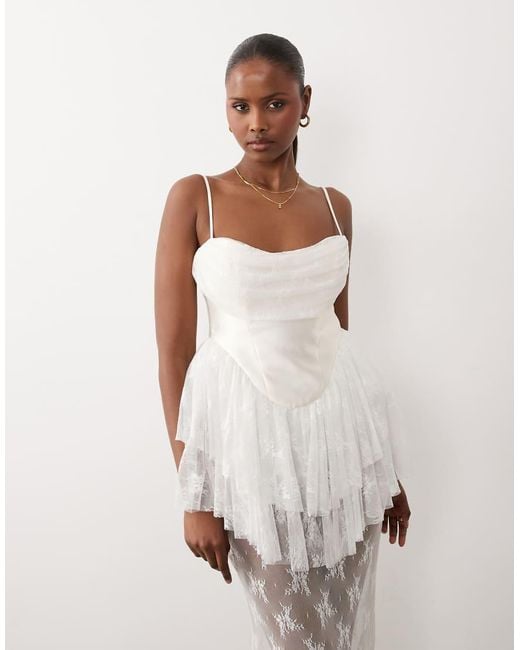 ASOS Natural Premium Bridal Satin Corset Lace Mix Maxi Dress