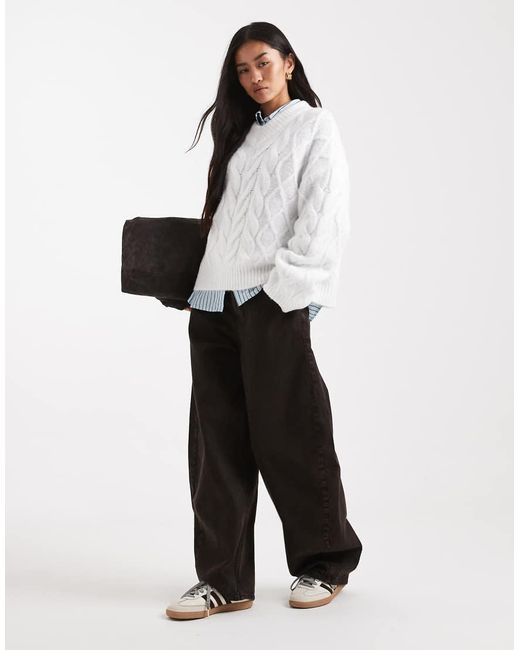 ASOS White Boxy High V Cable Jumper