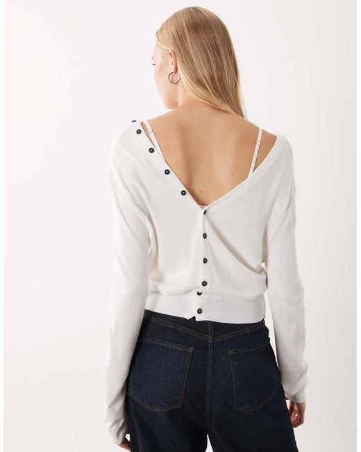 Mango White Button Detailing V-neck Cardigan