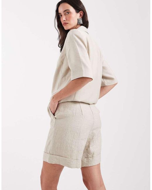Pieces Natural Longline Tailored Linen-look Shorts Co-ord