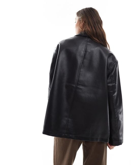ASOS Black Leather Look Harrington Jacket