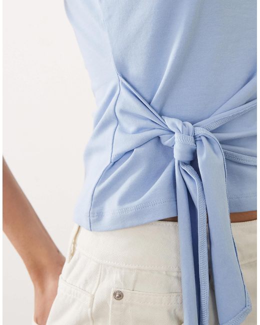 ASOS One Shoulder Top With Tie Waist Detail in Blue | Lyst