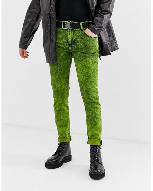 ASOS Skinny Jeans In Acid Wash Lime Green for men