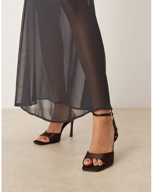 ASOS Natural Slash Neck Satin Maxi Dress With Batwing And Chiffon Skirt
