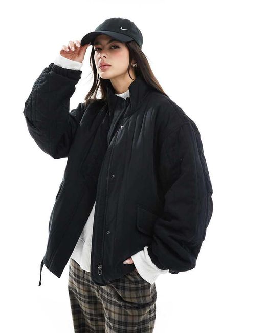 Giacca Trapuntata Nera Con Collo A Imbuto di ASOS in Black
