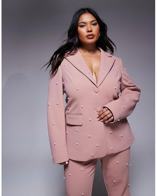 Curve - blazer d'ensemble ajusté et orné ASOS en coloris Pink