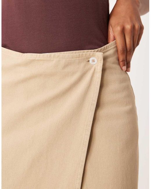 ASOS Rechte Maxi Rok Met Overslag Aan De Voorkant in het Natural