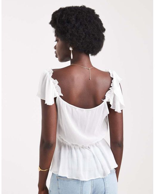 Miss Selfridge Top Van Chiffon Met Ruches En Knoopsluiting in het White