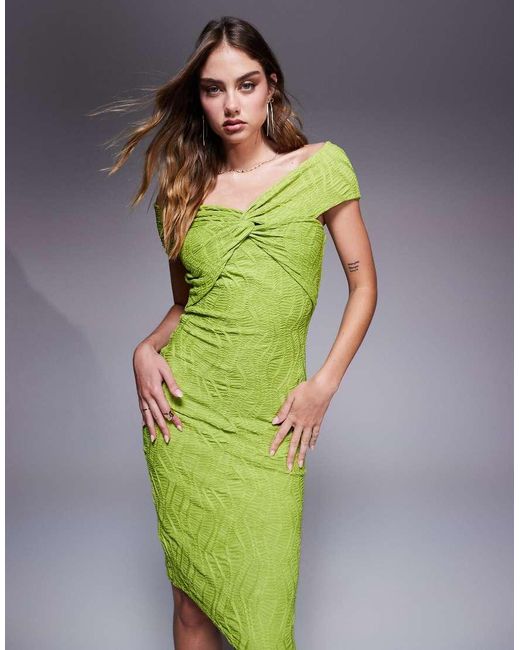 Goddiva Green Front Knot Twist Midi Dress