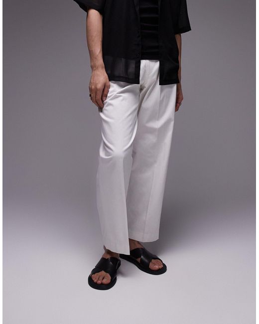 Topman Gray Smart Compact Cotton Wide Leg Trouser for men