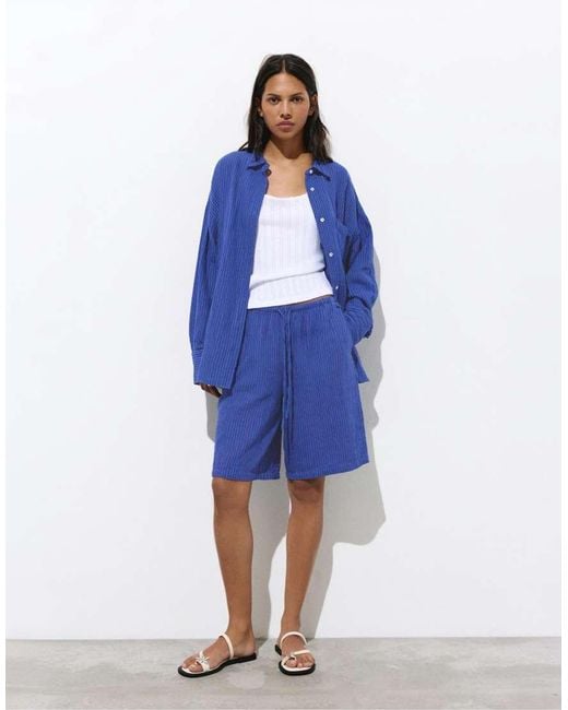 Pull&Bear Blue Rustic Striped Bermuda Shorts