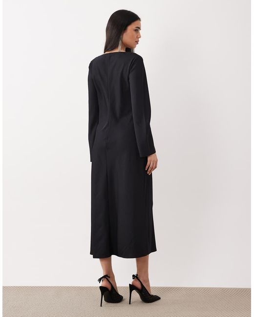 Mango Blue Draped Neck Long Sleeve Maxi Dress