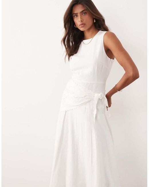 Mango Pink Linen Mix Sleeveless Midi Dress With Scarf Waist Detail