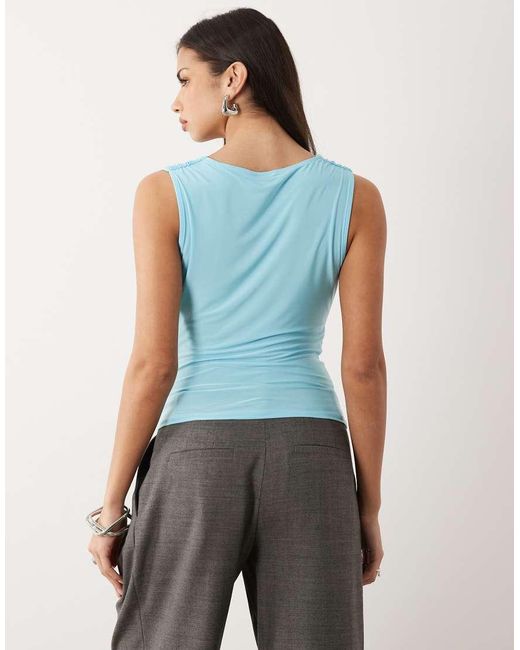 ASOS Blue Slinky Cowl Drape Top