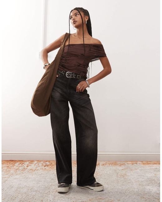 Collusion Brown Mesh Flocked Top