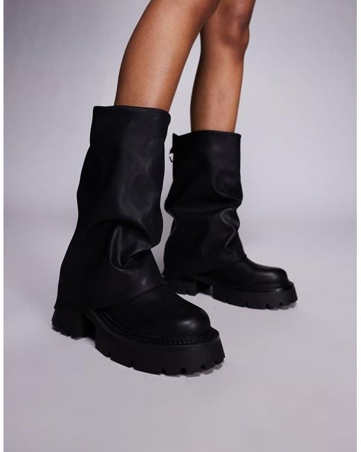 SIMMI Black Simmi London Wiz Foldover Chunky Low Ankle Boots