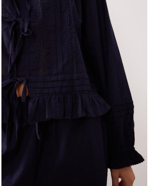 Nobody's Child Blue Lace Trim Pyjama Top And Trousers Set