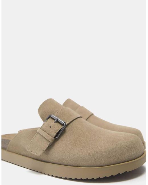 Pull&Bear White Leather Buckle Clogs for men