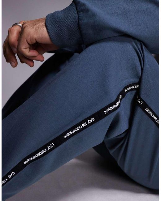 EA7 Blue Armani Cuffed joggers Co-ord With Logo Tape Detail for men