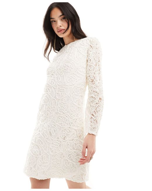 Y.A.S White Bridal Layered Lace And Twisted Rope Mini Dress With Key Hole Back