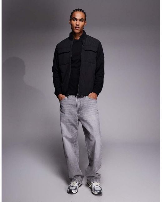 Barbour Gray Ethan Funnel Neck Quilted Zip Through Sweatshirt for men
