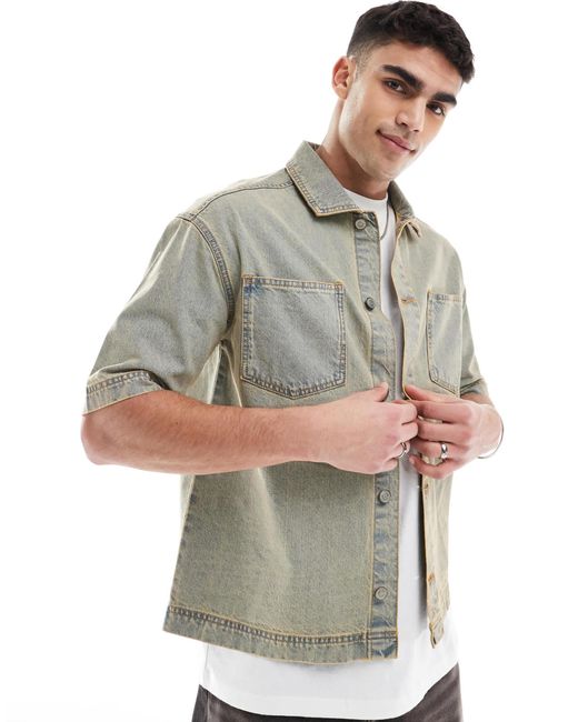 Another Influence – kurzärmliges denim-hemd in White für Herren