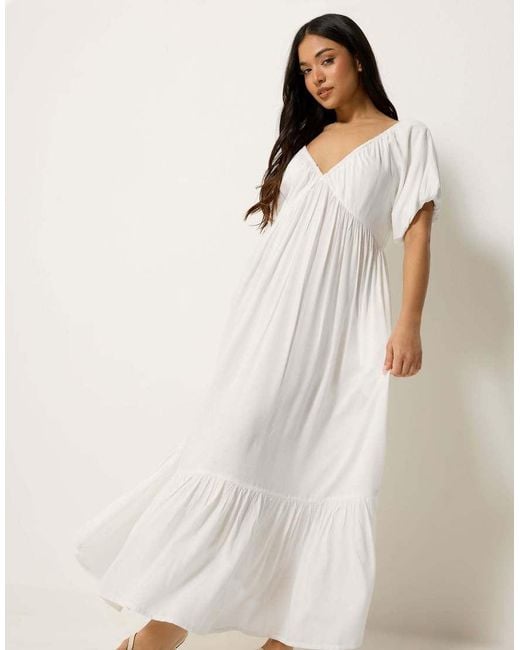 PixieGirl White Petite Puff Sleeve Maxi Dress