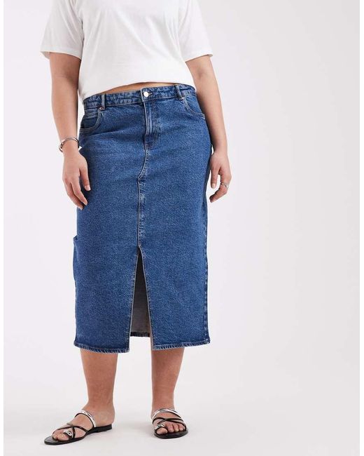 Vero Moda Blue Split Front Denim Midi Skirt