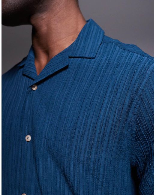 Chemise texturée avec col à revers ASOS pour homme en coloris Blue