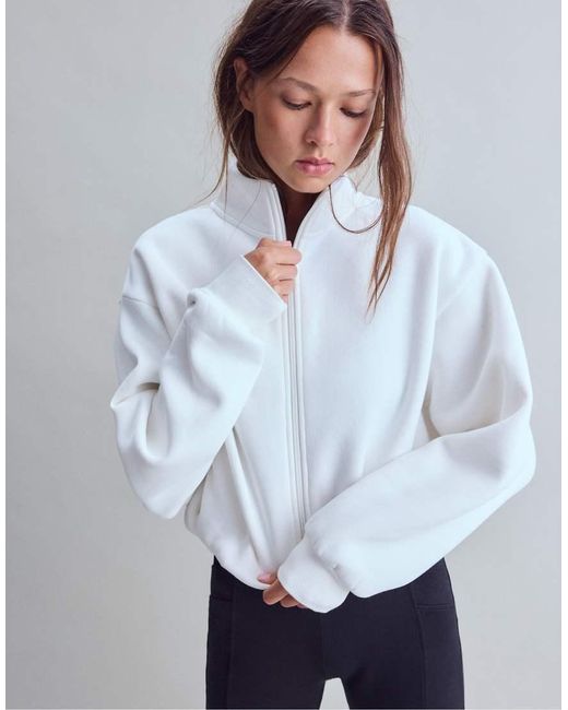 Stradivarius Blue High Neck Cropped Sweatshirt