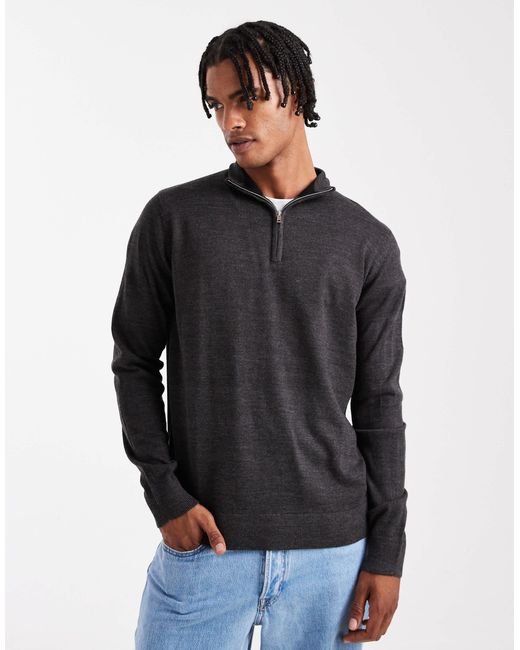 Pull en maille fine à col zippé - anthracite Brave Soul pour homme en coloris Black