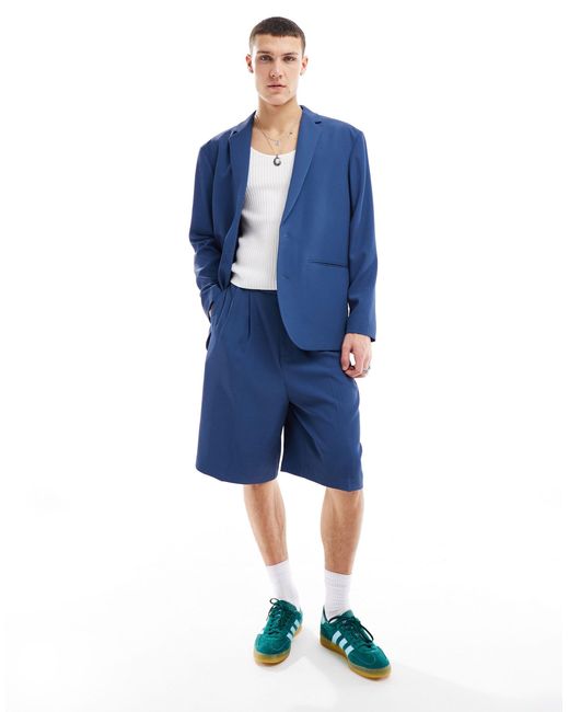 ASOS Blue Wide Leg Suit Shorts for men
