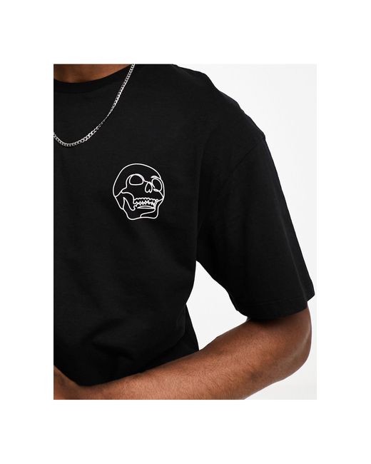 Jack & Jones Black Originals Oversized T-shirt With Skulls Back Print for men