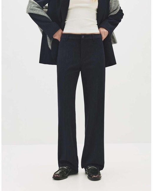 Pull&Bear Blue Smart High Waist Straight Leg Trousers
